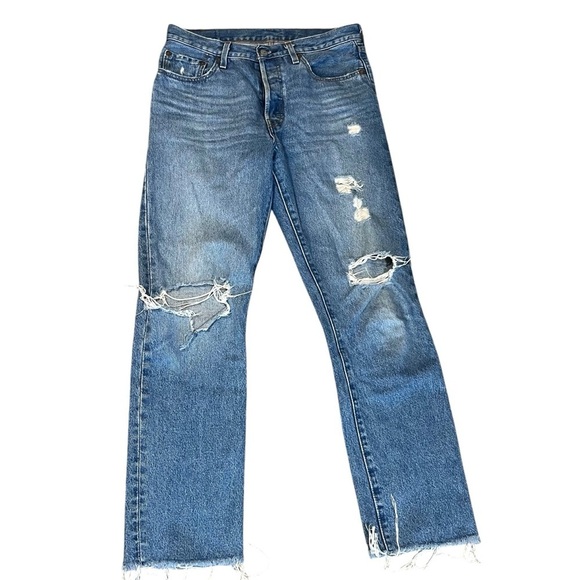 Levi’s 501 Factory Distressed Raw Hem Denim Jeans Sz 28 - Picture 1 of 12